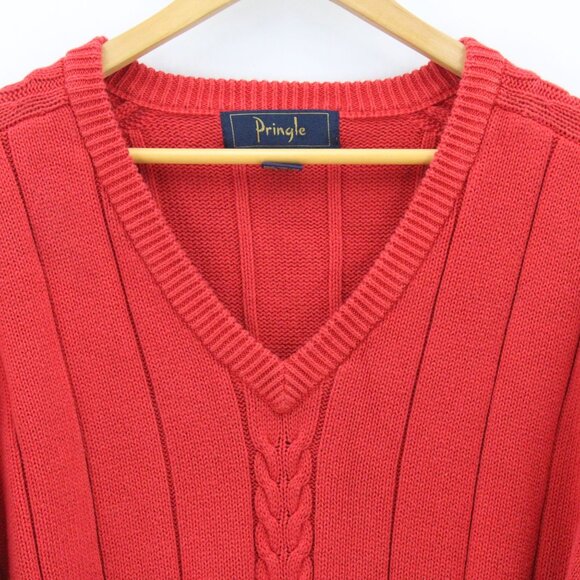 Vintage Pringle Sweater Mens Red Pullover Knit Crewneck Cotton Size XL 90s - Picture 5 of 9